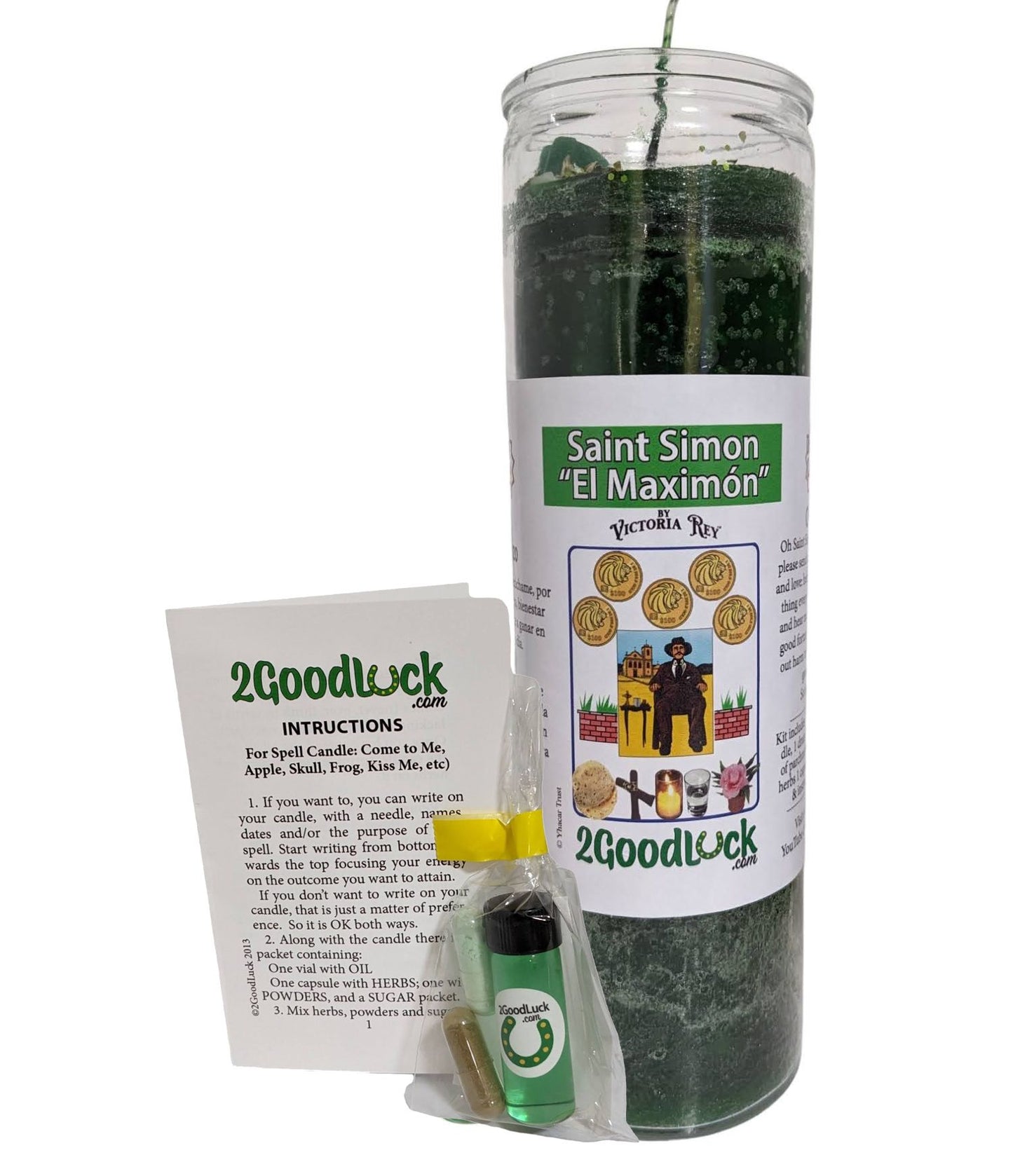 St. Simon Green Money Dressed Candle Kit - San Simon Dinero Verde