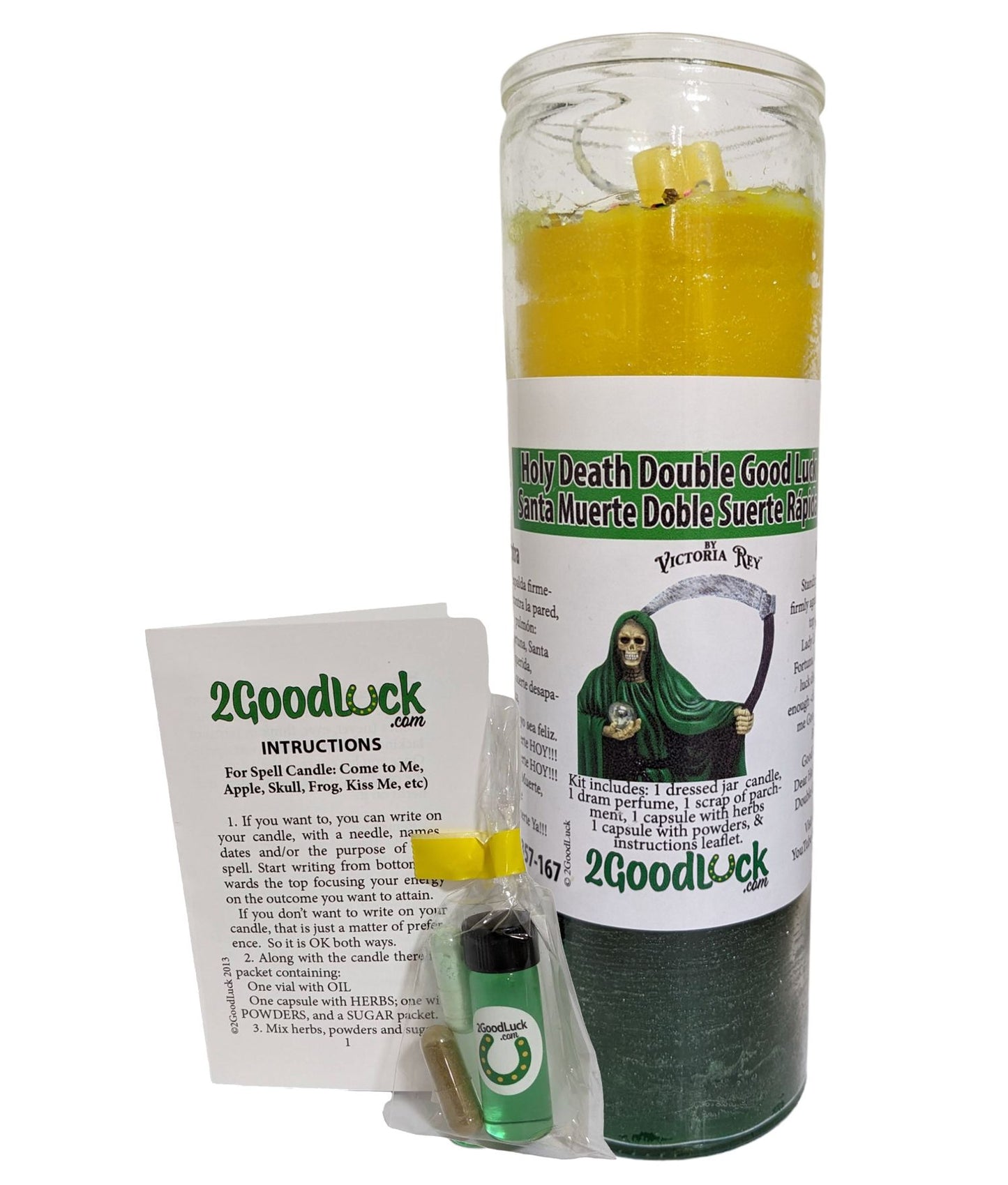 Holy Death Double Good Luck Dressed Candle Kit - Santa Muerte Doble Suerte