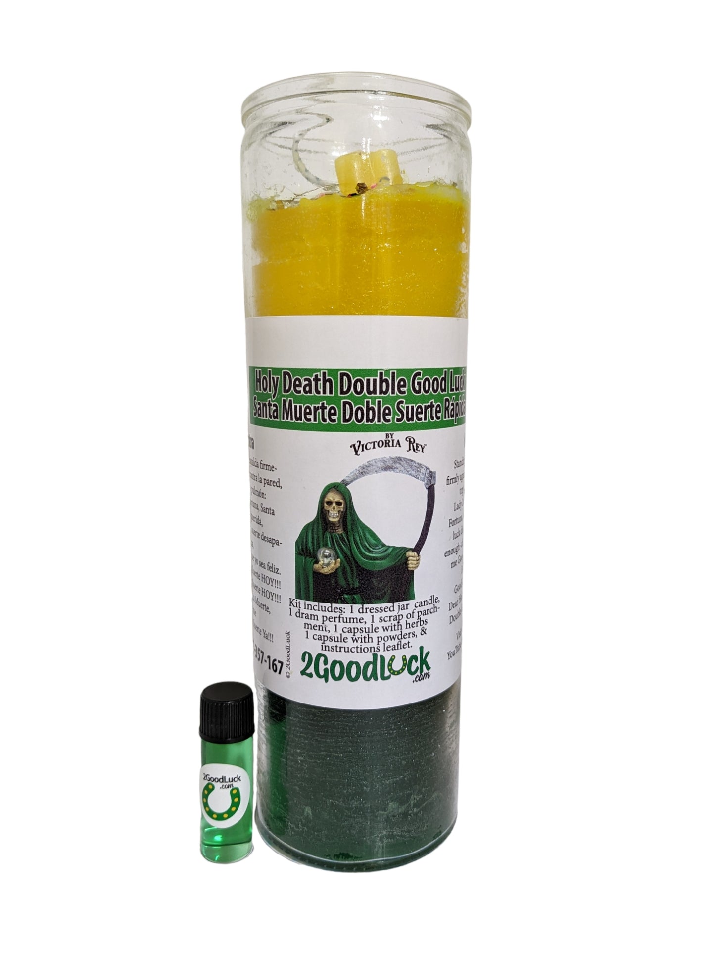 Holy Death Double Good Luck Dressed Candle Kit - Santa Muerte Doble Suerte