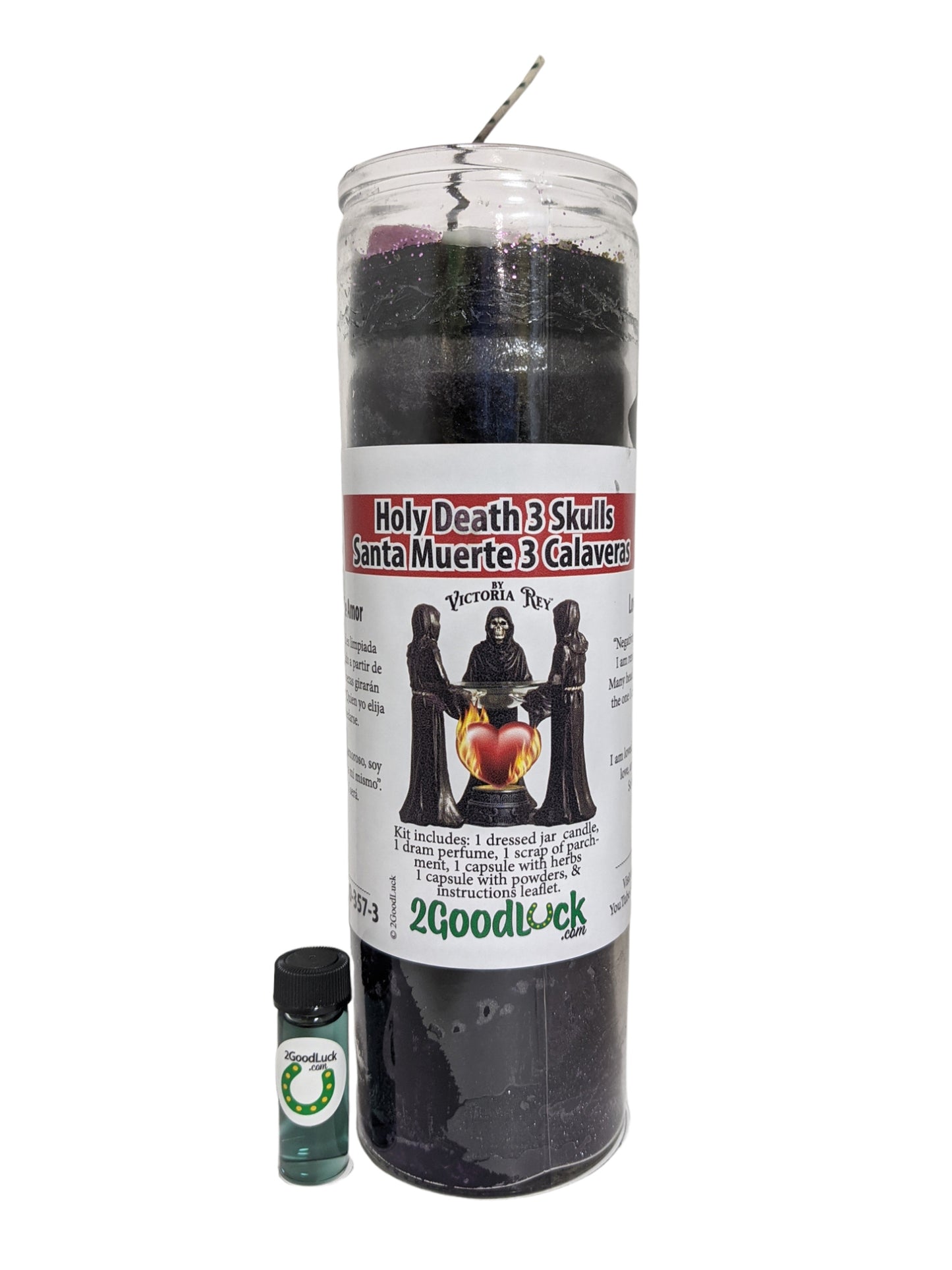 Holy Death 3 Skulls Dressed Candle Kit - Santa Muerte 3 Calaveras