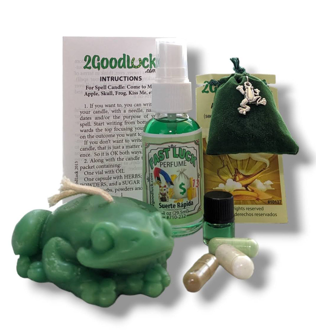 Money Frog Candle Kit - Prosperity, Casino, Feng Shui, Witchcraft, Pagan, with Perfume & Amulet