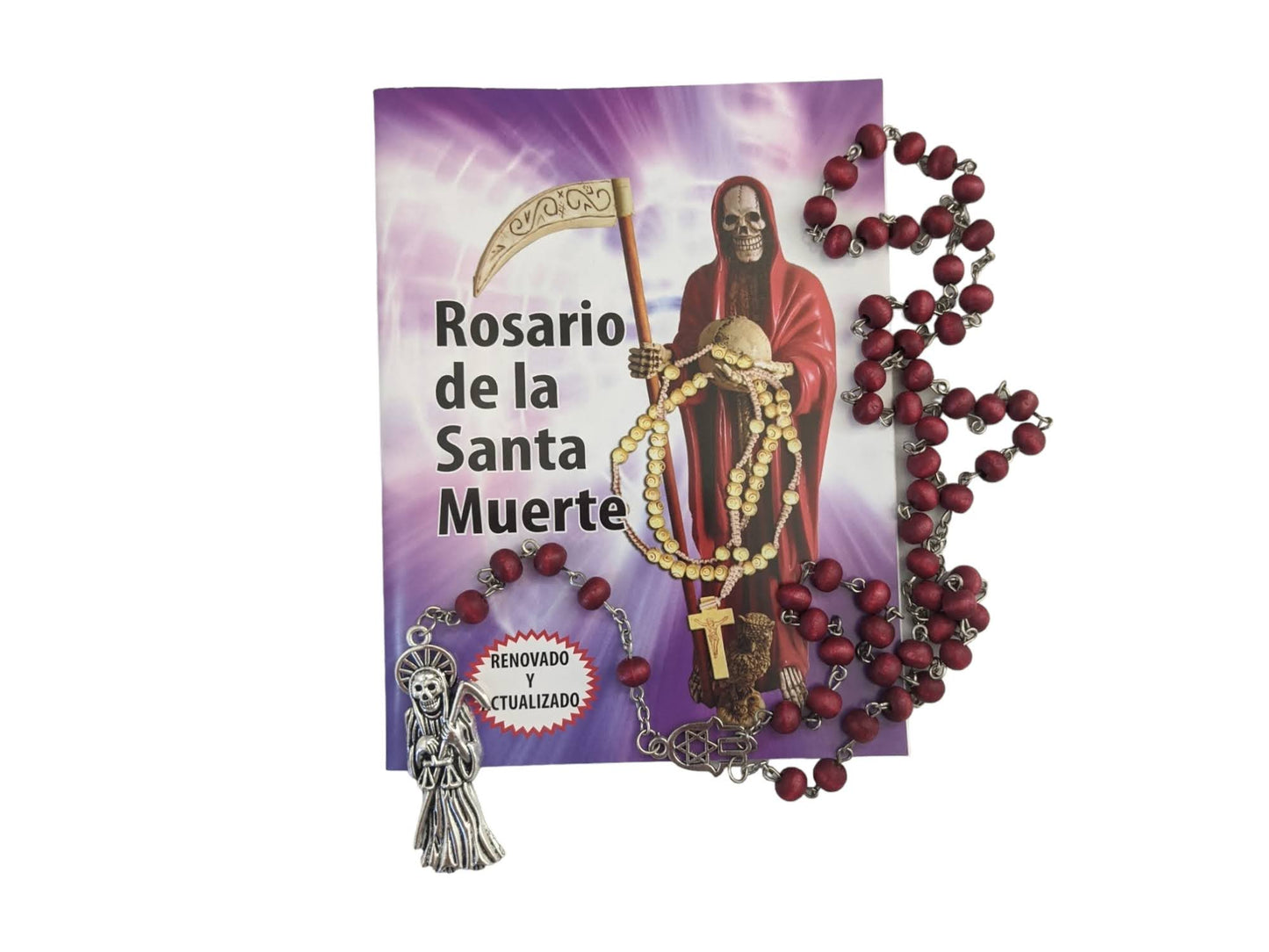 Beautiful Holy Death Rosary with Prayer Book in Spanish and in English. Hermoso Rosario de la Santa Muerte.