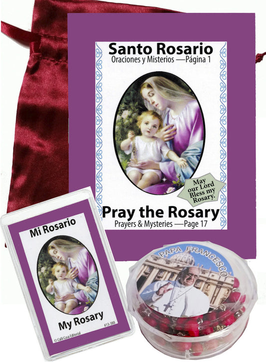 How to Pray the Rosary w/Rosary, Prayer Card & Bag -Como Rezar el Rosario c/Rosario, Estampa y Bolsa