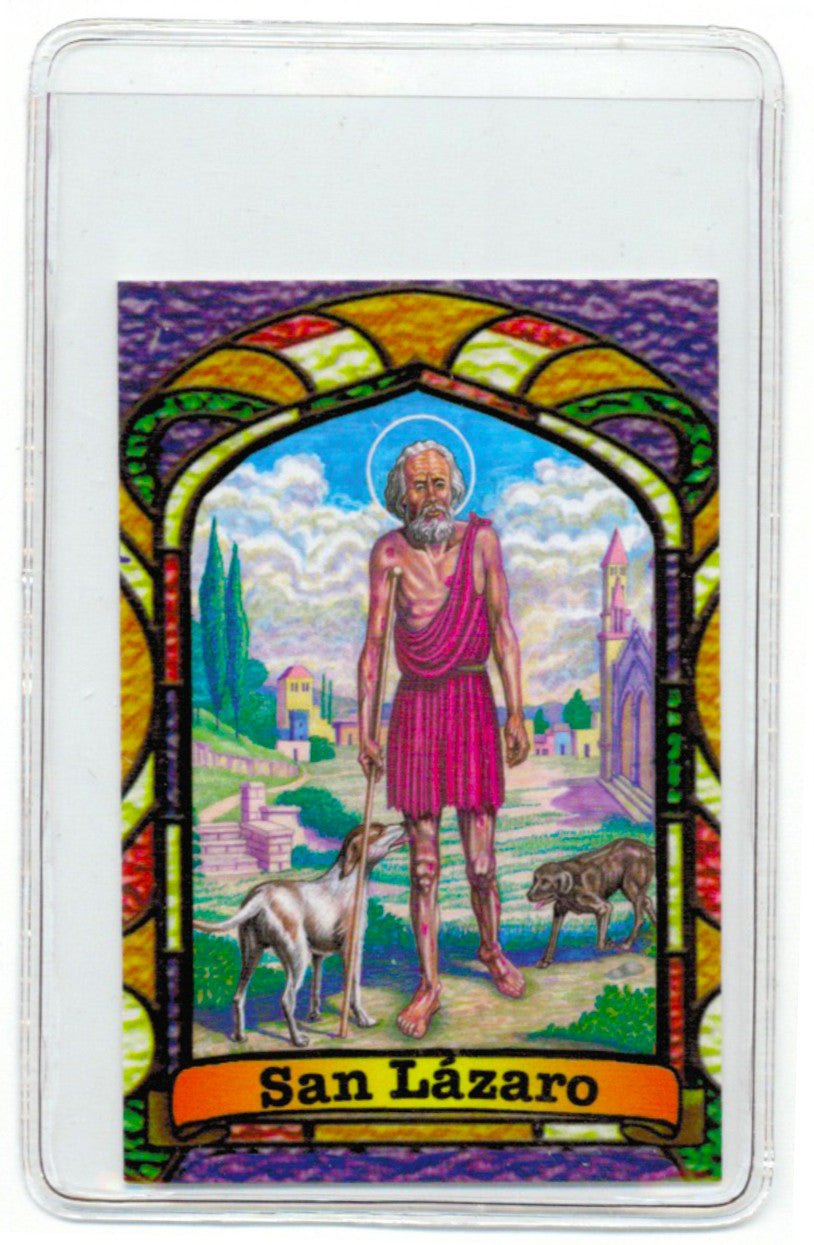 St. Lazarus Bilingual Prayer card - Jaguar Books - 2