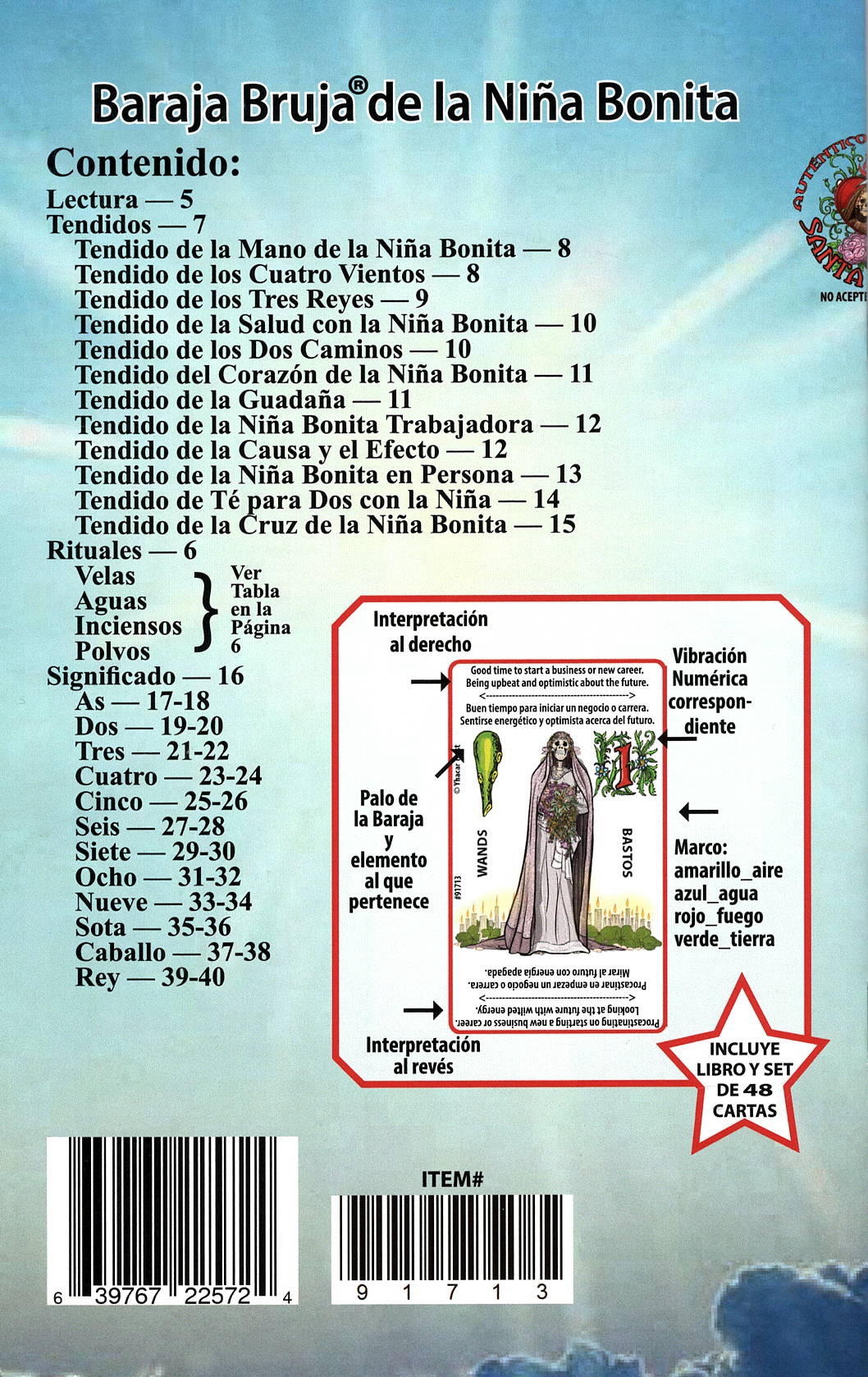 Baraja Bruja de la Santa Muerte, Libro Más 48 Cartas con Interpretaciones